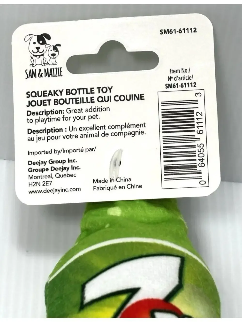 7 Pup Squeaky Bottle Dog Toy - Soft Plush Novelty Soda Parody Puppy Chew Toy